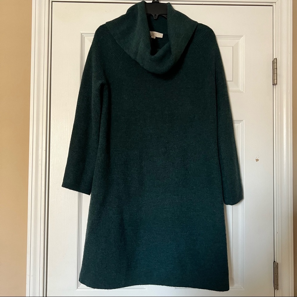 LOFT Cowl Neck Sweater Dress with Bell Sleeve Teal